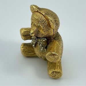 Vintage Max Factor Gold Tone Teddy Bear Solid Perfume Compact